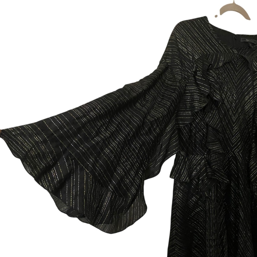 BCBGMaxazria Metallic Ruffled Detail Black Silver & Gold Cocktail Dress Large - Picture 10 of 13